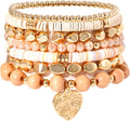 GOOJIDS Surfer Heishi Clay Bead Bracelets for Women Bohemian Stackable Gold Plated Beaded Stretch Bracelets Elastic Layering Friendship Bracelets Set Boho Jewelry