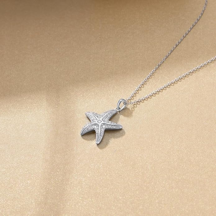 MONGAS Starfish Necklace for Women 925 Sterling Silver Starfish Pendant Beach Ocean Necklace Jewelry for Women