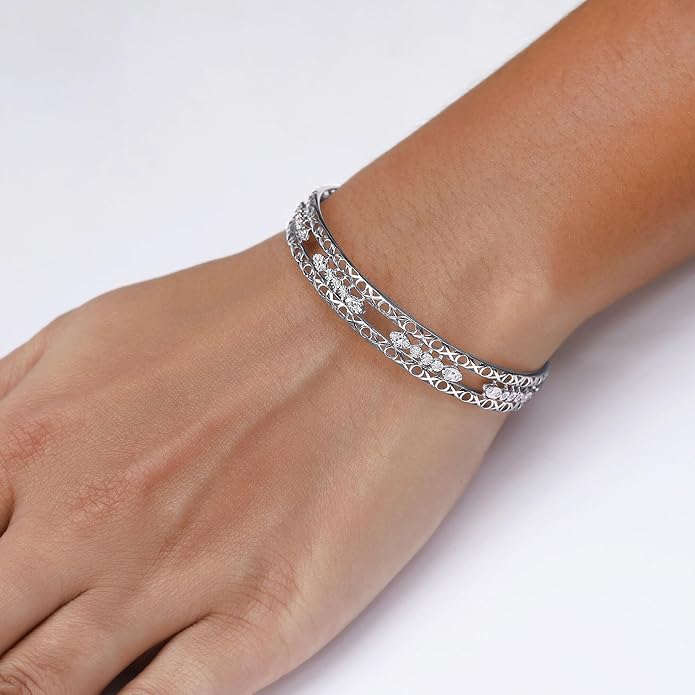 Bangle Bracelets for Women 0.25 Carat (ctw) Round Lab Grown Diamond Miracle Set 3-Row Cuff Bangle Bracelets In 14K Gold Over Sterling Silver Jewelry Gifts For Her Size-7.00 to 8.00 Inch