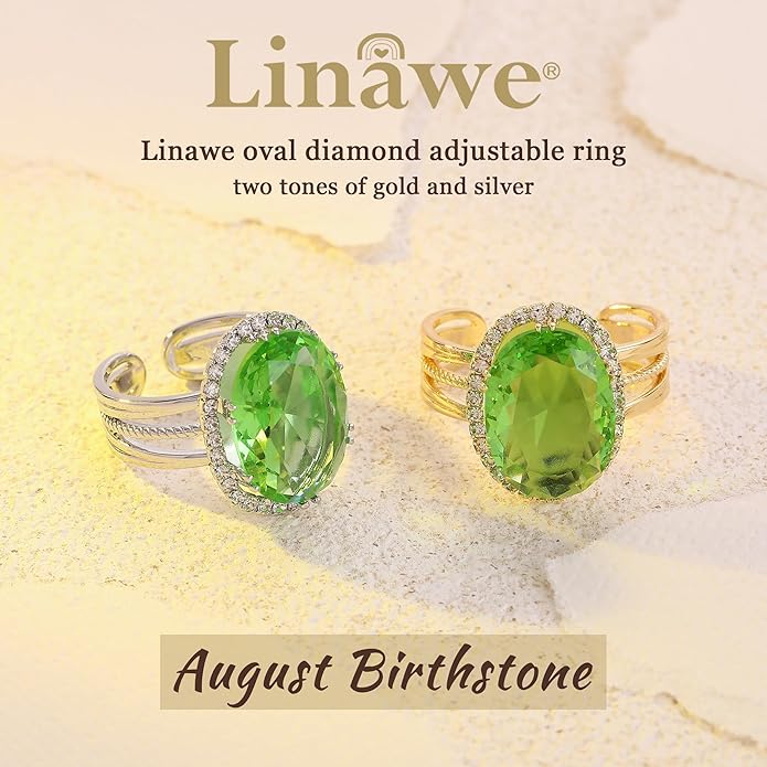 Linawe Birthstone Chunky Adjustable Rings for Women, Gold/Silver/Rose Gold Statement Rings, Imitation Diamond Fake Gemstone Crystal Cocktail Ring, Cubic Zirconia Costume Jewelry