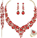 Crystal Bridal Wedding Jewelry Sets for Women Rhinestone Teardrop Crystal Statement Choker Necklace Drop Earrings Link Bracelets Rings Teardrop Jewelry Set for Brides Bridesmaids