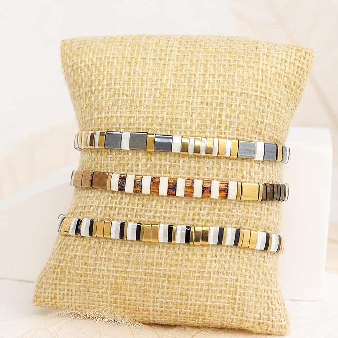 Sonateomber Tila Flat Beaded Stretch Bracelets for Women, Trendy Unique Colorful Square Beads Handmade Stack Bracelet Friendship Accessories Fashion Jewelry Gift