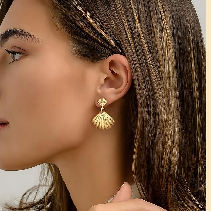 Gold Sliver Shell Earrings for Women Trendy Gold Dangle Earrings Beach Jewelry for Birthday