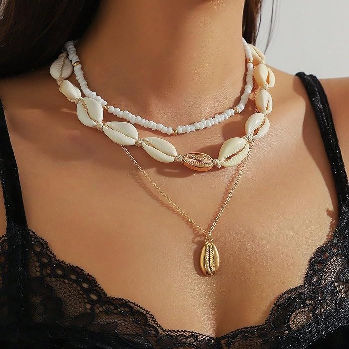 Nackiy Handmade Sea Shell Necklace for Women Summer Adjustable Natural Shell Collar Necklace