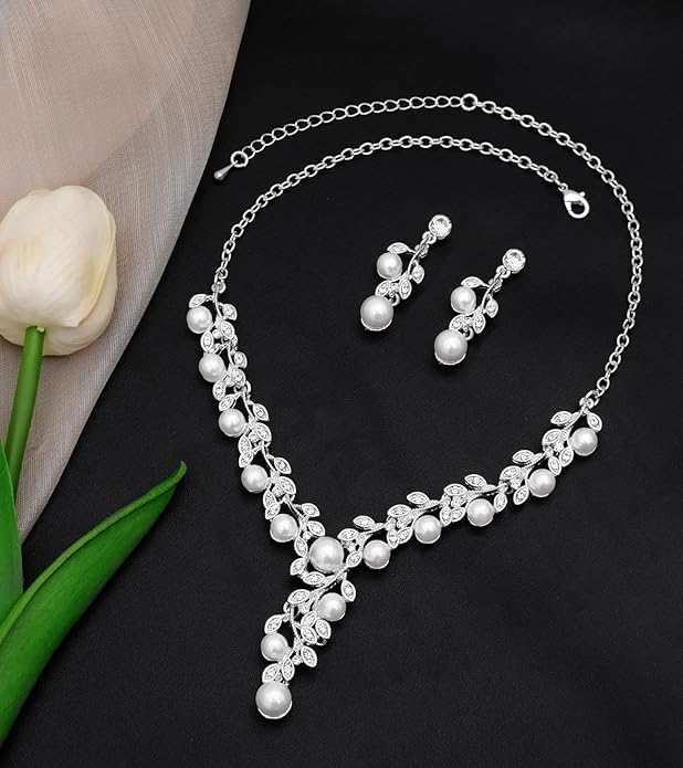 CSY Elegant Bridal Necklace Earrings Bracelets Leaves Shape Wedding Prom Dress Accessories Rhinestones Jewelry Sets for Bride Bridesmaid
