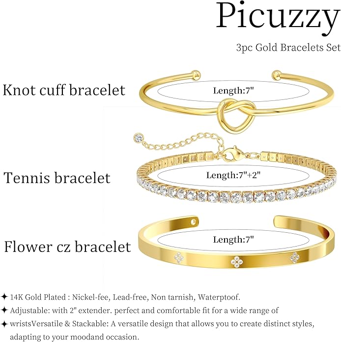Gold Bangle Bracelets for Women, Non Tarnish Dainty 14K Gold Plated Cuff Bracelets Stackable for Women,Waterproof Bracelet Stack Gold Jewelry Gifts Trendy Adjustable Accessories