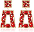 Rhinestone Rectangle Statement Earrings Colorful Crystal Geometric Drop Dangle Earrings for Women Prom Party