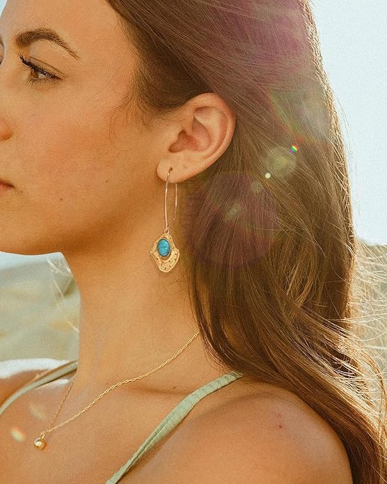 Geometric Drop Dangle Earrings Boho Statement Long Hoops 18k Gold Plated Lightweight Earrings for Women Girls