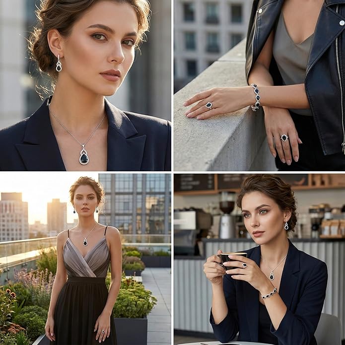 Classic Jewelry Set—Perfect for Weddings, Galas, and Everyday Wear—Includes Bracelet, Ring, Pendant Earrings, and Necklace ，Birthday Gift for Mother/Wife/Sister/Best Friend