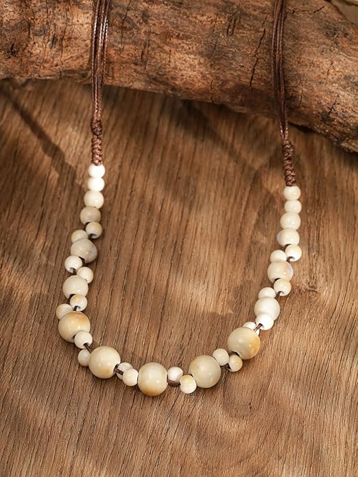 MINACHI Hippie Boho Colorful Ceramic Round Beads Strand Necklace, Bohemian Fashion Statement Jewelry Gift for Women