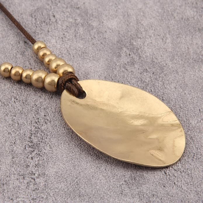 Boho Leather Necklace Women Bohemian Brown Circle Pendant Necklace Choker Long Necklaces for Women Boho Ring Large Pendant