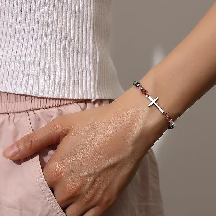 TONY & SANDY Christian Cross Bracelet for Women, Valentine's Day Gifts for Her, Confirmation Baptism Easter Gifts, Unique Gift for Friends Daughter Mom Sister in Christ Birthday Christmas