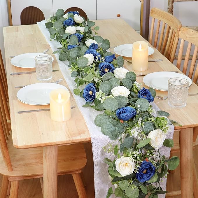 TOCHGREEN 2 Pack Artificial Eucalyptus Flower Garland - Image 6