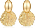 Gold Plated Earrings Dangle Chunky Fan-shaped Earrings Shell Earring for Women Two-Tone Fashion Statement Jewelry