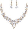 BriLove Women's Wedding Bridal Austrian Crystal Teardrop Cluster Statement Necklace Dangle Earrings Jewelry Set