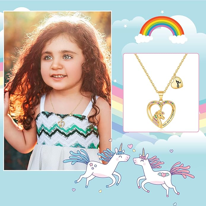 Unicorn Necklace for Girls Gifts for Girls Little Girl Jewelry Birthday Gift for Girl Daughter Granddaughter Niece-No tarnish, No reactions for sensitive skin Hypoallergenic