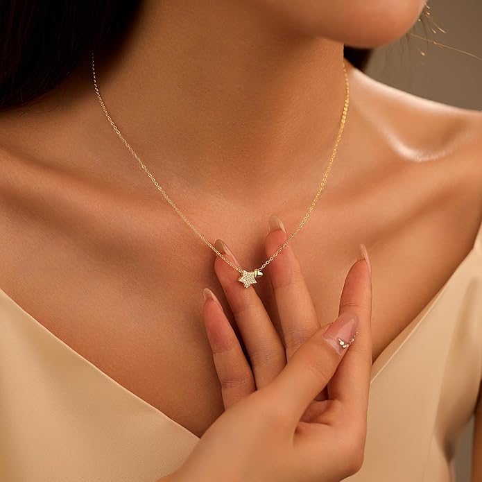 LOVECOM Valentines Gifts S925 Sterling Silver Heart Necklace for Women Dainty 14k Gold Plated CZ Infinity Double Cross Star Pendant Choker Necklaces Trendy Bead Chain Jewelry Gifts for Mom Daughter