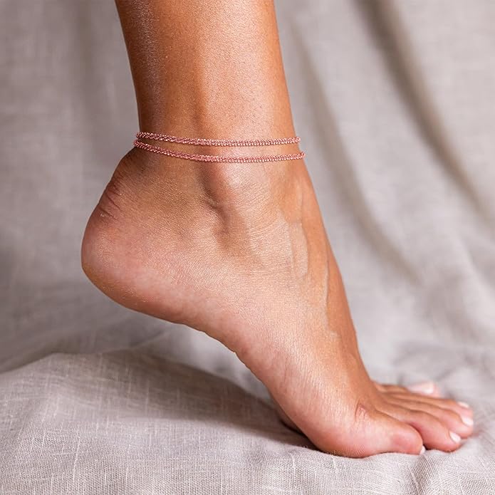 Ankle Bracelets for Women, Glitter Waterproof Adjustable Anklet for Women, 14K Gold Plated/Sterling Silver Layered Anklets, Summer Beach Anklet Jewelry for Women Gift