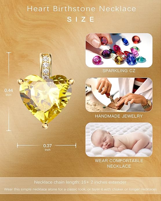 Genuine Birthstone Necklace for Women, Heart Love Necklace, Birthday Gifts for Her