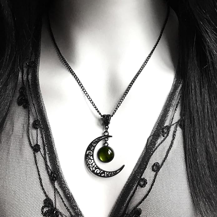 GYRMMUE Moon Crystal Necklace Punk Style Moon Pendant Necklace Vintage Black Crescent Moon Necklace Dark Gothic Necklace Halloween Costume Jewelry Women