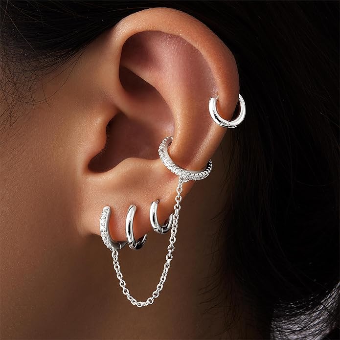 Small Gold Huggie Hoop Earrings Set for Women Men Hypoallergenic 14K Plated Stack Cartilage Earrings, Multiple Piercing Lightweight Mini Thin Cute Dainty Trendy Jewelry Set Christmas Gifts for Women
