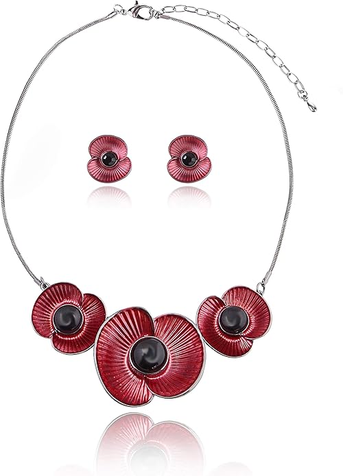 AMYJANE Vintage Statement Jewelry Set - Spring Leaf Flower Floral Plant Necklace Earring Set Crystal Rhinestone Fashion Costume Jewelry for Women Prom Party Unique Gift