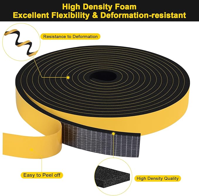 Thick Weather Stripping for AC, Door Gap Filling, 1x1/2in Foam Tape | Blocks - Image 4