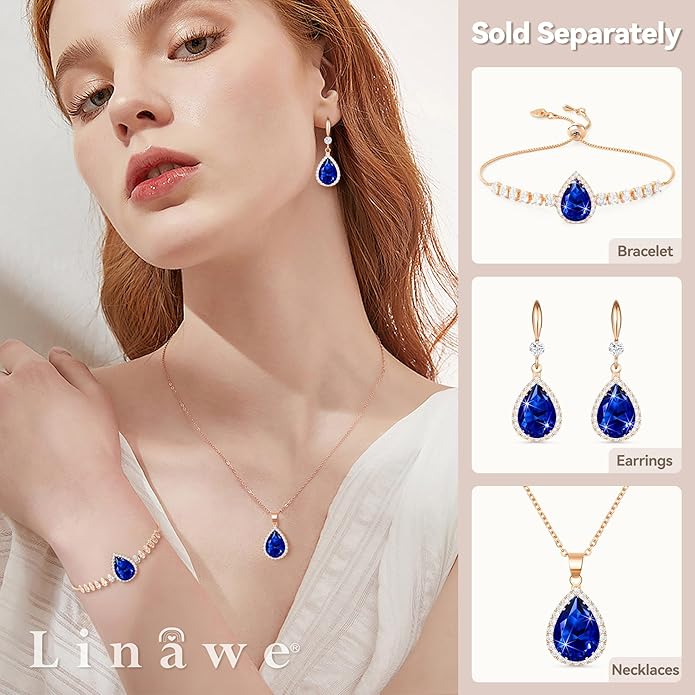 Linawe Crystal Chain Necklace for Women Trendy, Imitation Diamond Pendant, Statement Cubic Zirconia Boho Jewelry Set, 14K Gold/Rose Gold/Silver Birthstone Necklace