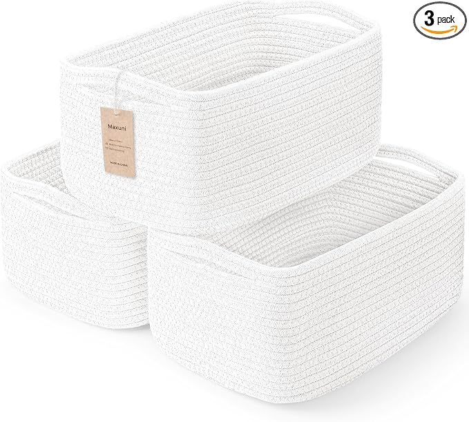 3 Pack Storage Baskets for Organizing, 13.7×9.5×6.3", Cotton Rope Basket for by MaxuniTechLife