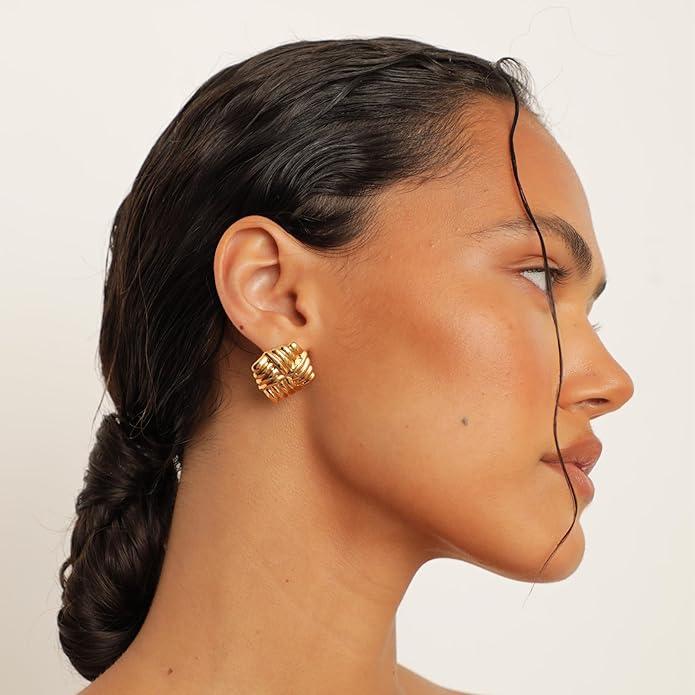 Wind Gold Statement Earrings – 18K Gold-Plated Sculptural Post and Back Earrings – Lightweight– Modern Abstract Design – Statement Jewelry by Heaven Mayhem