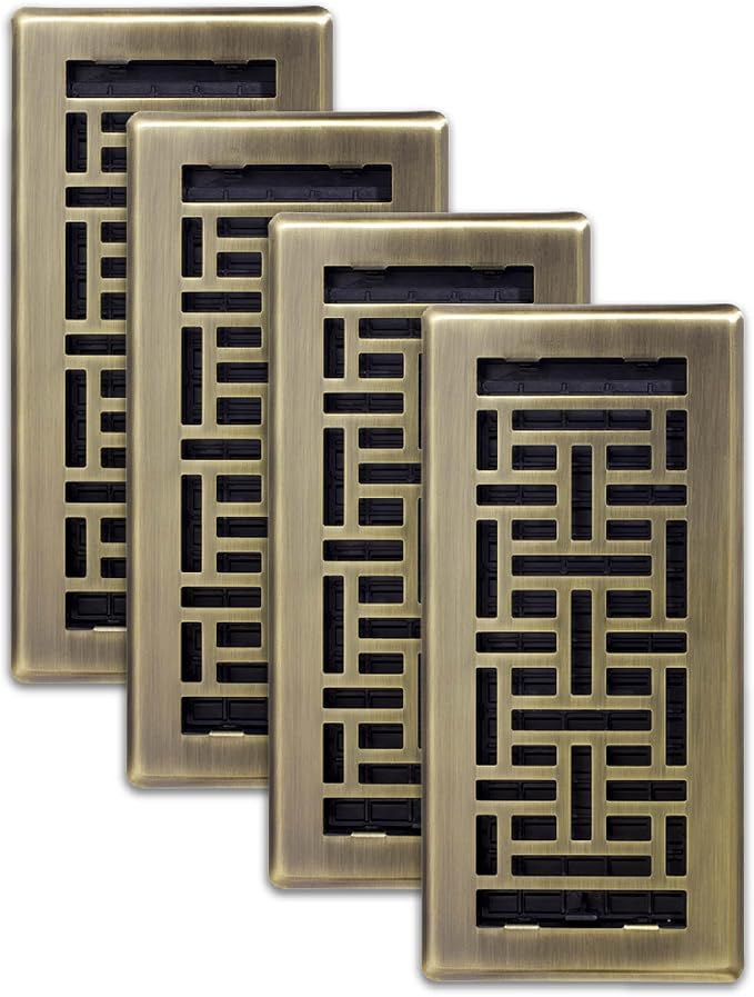 Decor Grates AJH410-A Oriental Floor Register, 4x10 Inches, Antique Brass Finish by DecorGrates