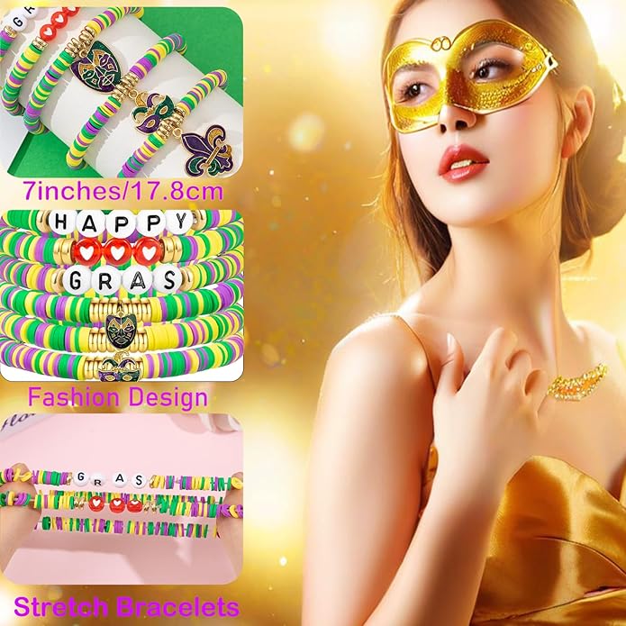 Friendship Beaded Bracelets for Women, Stackable Colorful Surfer Boho Clay Bead Stretch Bracelets