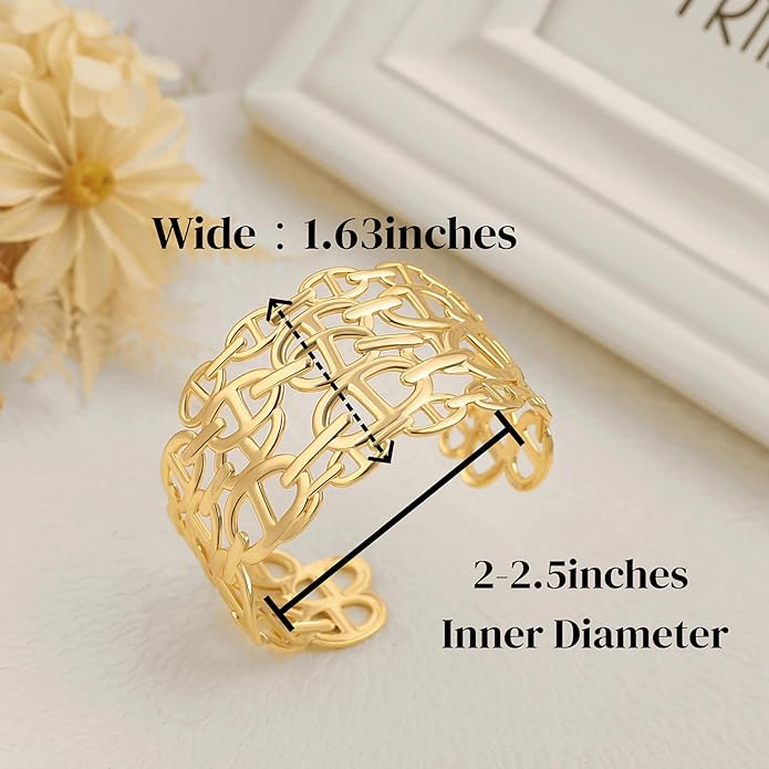 POTESSA 18K Gold Plated Cuff Bracelets Adjustable Dainty Bangle Handemade Jewelry for Women