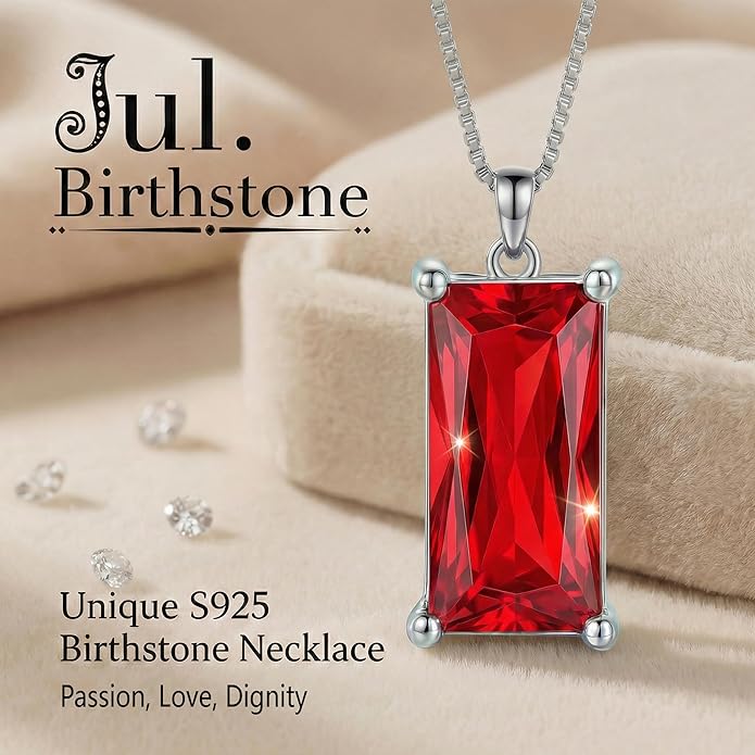 Minimalist Square 8mm×16mm Birthstone Sterling Silver Necklace - Hypoallergenic, Lightweight, Gift for Her