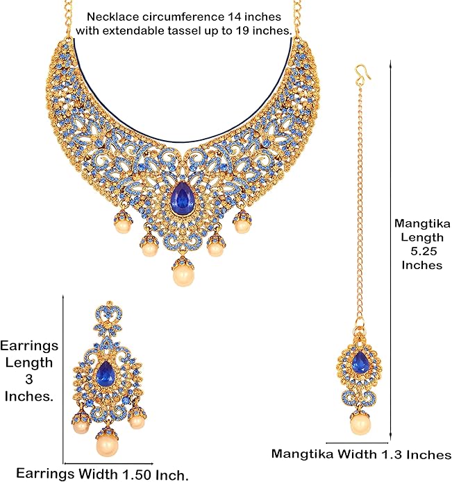 Touchstone Indian jewelry sets for women tikka wedding necklace costume guest statement bollywood rhinestones crystal faux pearls gold big royal neck piece set bridal fashion accessories