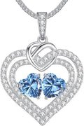 LOUISA SECRET Sparkling Double Heart Birthstone Necklaces for Women, 925 Sterling Silver Fine Jewelry, Pendant Heart Necklaces Birthday Anniversary Christmas Gift for Women Wife Mom Girlfriend Lady