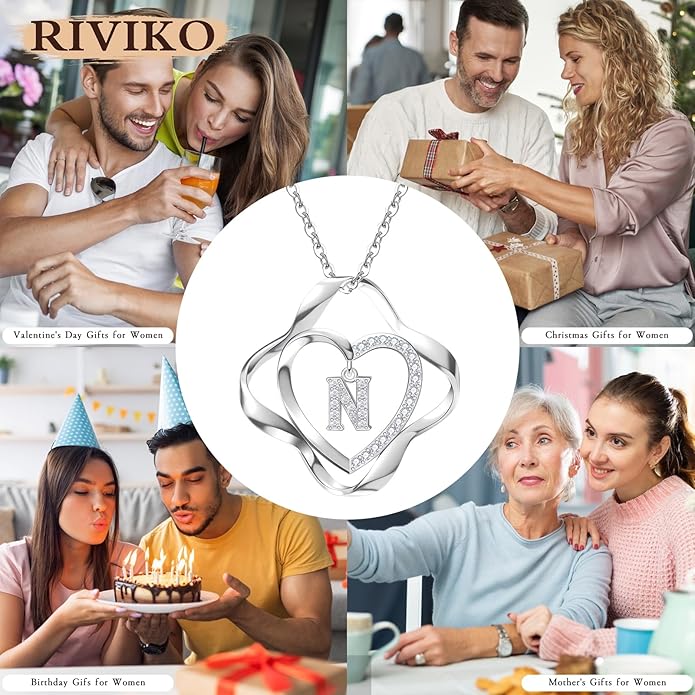 RIVIKO Valentines Day Gifts for Her-Love Knot Initial Necklace,925 Sterling Silver Letter Pendant Necklaces,Personalized Alphabet Jewelry Christmas Birthday Gifts for Women Wife Mom Friend