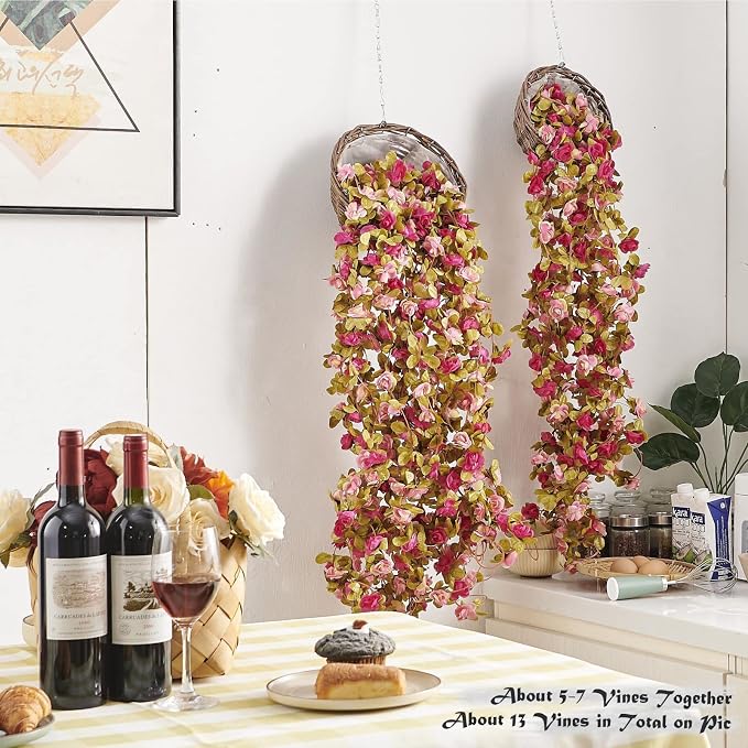 8Pcs x 8.2FT Artificial Flower Garland Rose Vine Decor, Fall Purple Flower | - Image 4