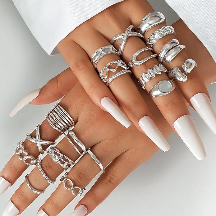 KISS WIFE Goldenen Silvery Black Kunckle Rings Set for Women, Dainty Simple Trendy Cute Stackable Finger Rings Pack, Perfect for Stacking Layering on Thumb and Knuckle, Mixed Size, Jewelry Gift