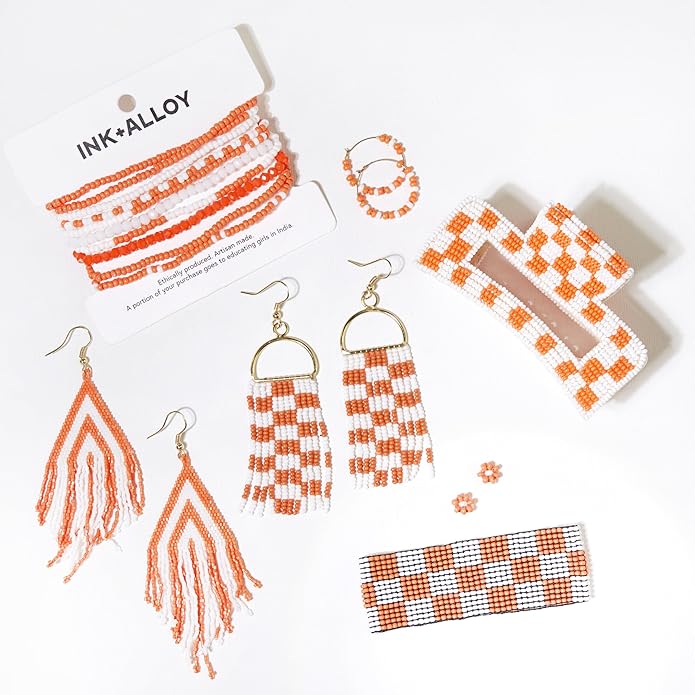 INK+ALLOY Game Day Earrings for Women, Luxe Beaded Fringe Earrings for Football Gameday Outfits, Handmade Jewelry for College Students, Team Gifts, Teachers, Football Moms