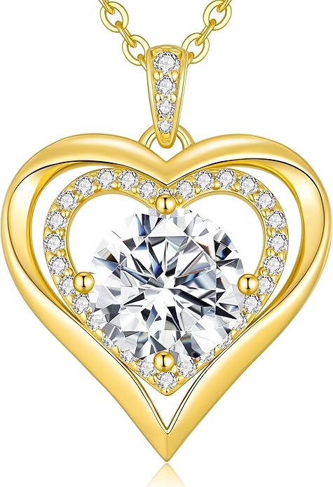 Valentine's Day Gift Moissanite Heart Pendant Necklaces for Women, 925 Sterling Silver Necklace Engraved with 'I LOVE YOU', Ideal Anniversary Birthday Jewelry Gifts for Mom Wife Girlfriend Daughter Her