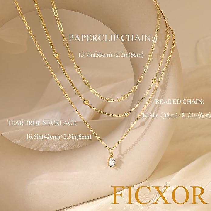 Layered Necklaces for Women,Dainty 14k Gold Plated CZ Layered Choker Necklace for Women Trendy Non Tarnish Hypoallergenic Beaded Paperclip Chain Necklace Stack Women's Minimalist Gold Jewelry Gifts