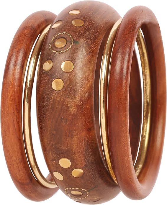 Touchstone wood bracelets for women bangle wooden jewelry handmade artisan bangles natural handcrafted brown olive stylish chunky boho bohemian bracelet brass metal inlaid woods stackable