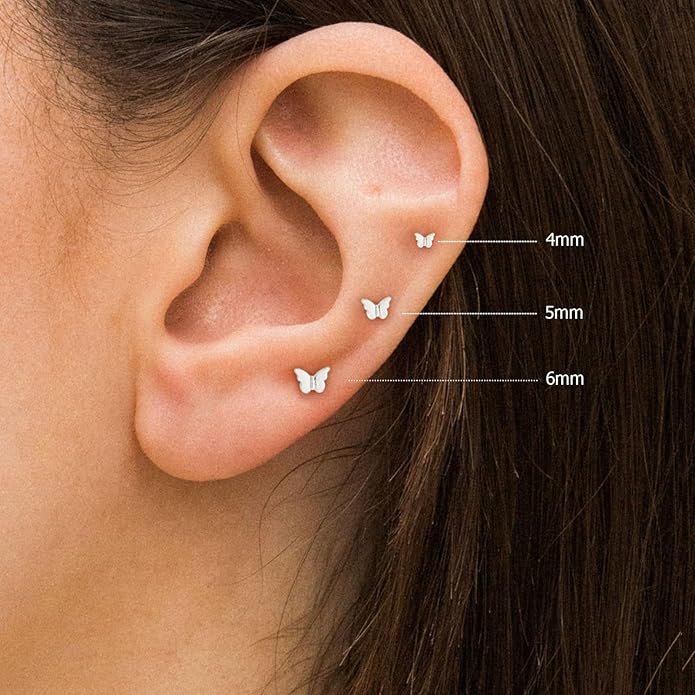 VRIUA 20G Tiny Flat Back Earrings for Women - 14K Gold/Silver Plated Small Flat Back Stud Earrings Hypoallergenic Cartilage Helix Piercing Jewelry