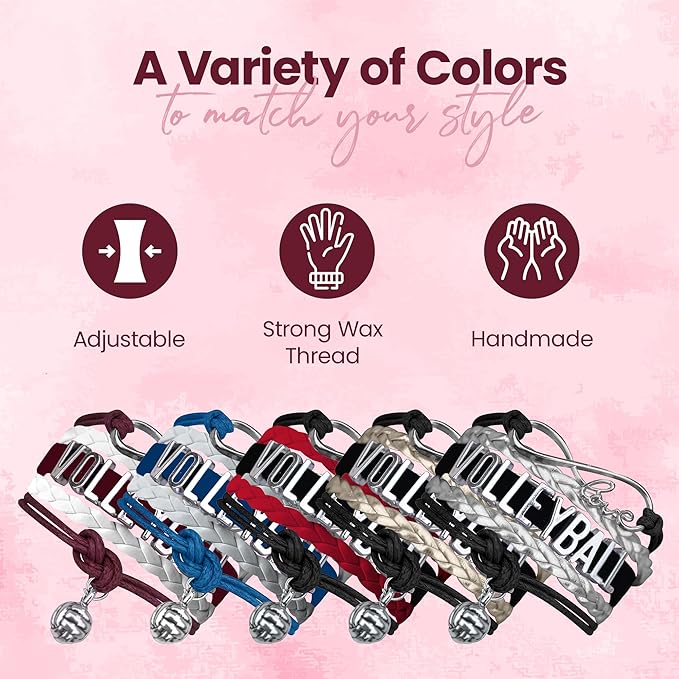 Volleyball Bracelets For Girls- Ideal Volleyball Gifts & Souvenirs. Adjustable Charm Bracelet with Moveable Letters, Infinity Symbol & Silver Volleyball Charm. Fashionable Bracelets by SportyBella.