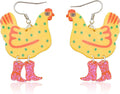 Acrylic Boot Big Chicken Earrings,Funny Colorful Boots Chicken Drop Dangle Earrings,Cock Hen Foot Chicken Earrings for Women Farm Design Lovely Gift