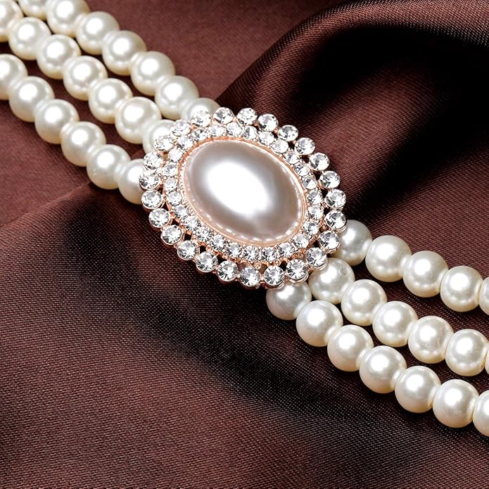 BABEYOND 1920s Gatsby Pearl Necklace Vintage Bridal Pearl Necklace Earrings Jewelry Set Multilayer Imitation Pearl Necklace with Brooch