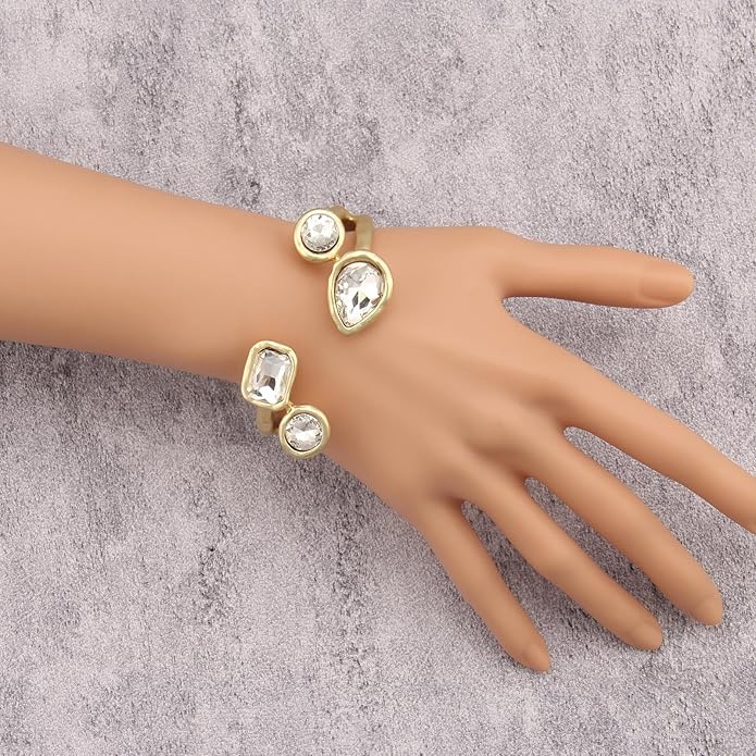 Gold Cuff Bracelet for Women Silver Beaded Bracelets Open Bangle Stackable Stretch Bead Bracelet Boho Jewelry Gifts for Wife Couple