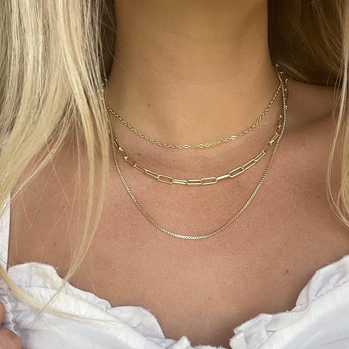 CHESKY Layered Necklaces for Women, 14K Gold Plated Chain Necklace Women Trendy Cuban Link Paperclip Chain Toggle Clasp Necklace Fashion Chunky Jewelry for Women