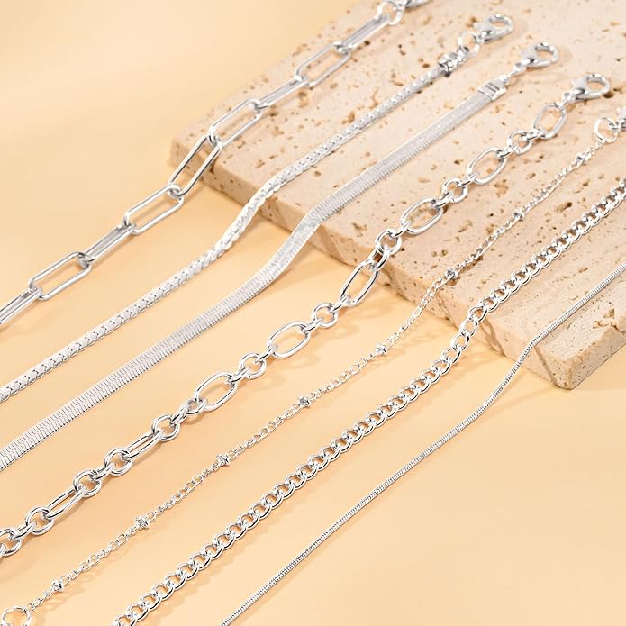 VIBILIA Dainty Gold Chain Bracelet for Women Trendy Stackable Adjustable Layered Metal Bracelet Gold Plated Twist Link Figaro Chain Paperclip Bracelets Fashion Jewelry
